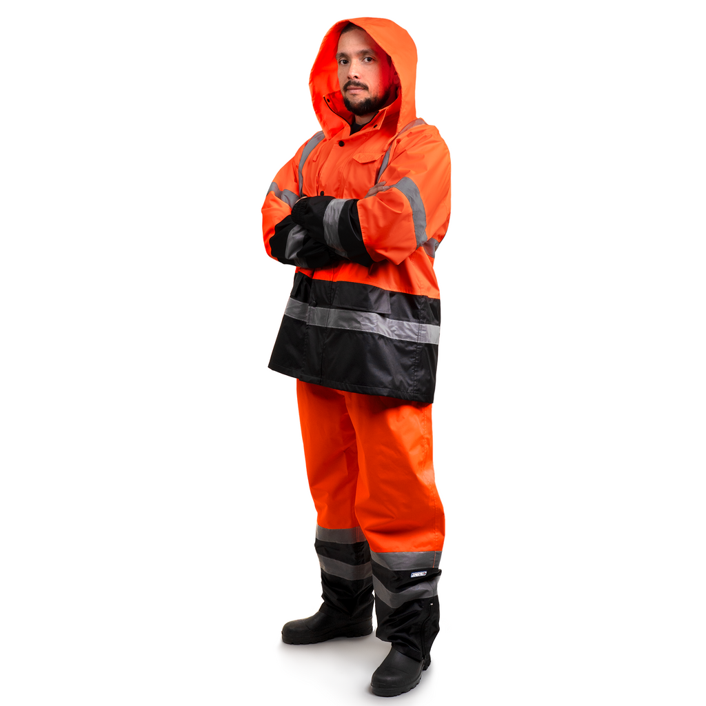 Hi-Vis Yellow/Black Rain Set - Pants & Jacket with 2" Reflective Strips