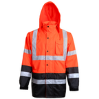 Hi-Vis Yellow/Black Rain Jacket with 2" Reflective Strips