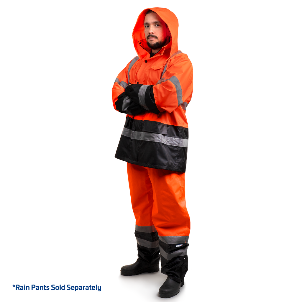 Hi-Vis Yellow/Black Rain Jacket with 2" Reflective Strips