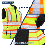 Hi-Vis Yellow/Black Reversible Insulated Safety Vest with Reflective Strips