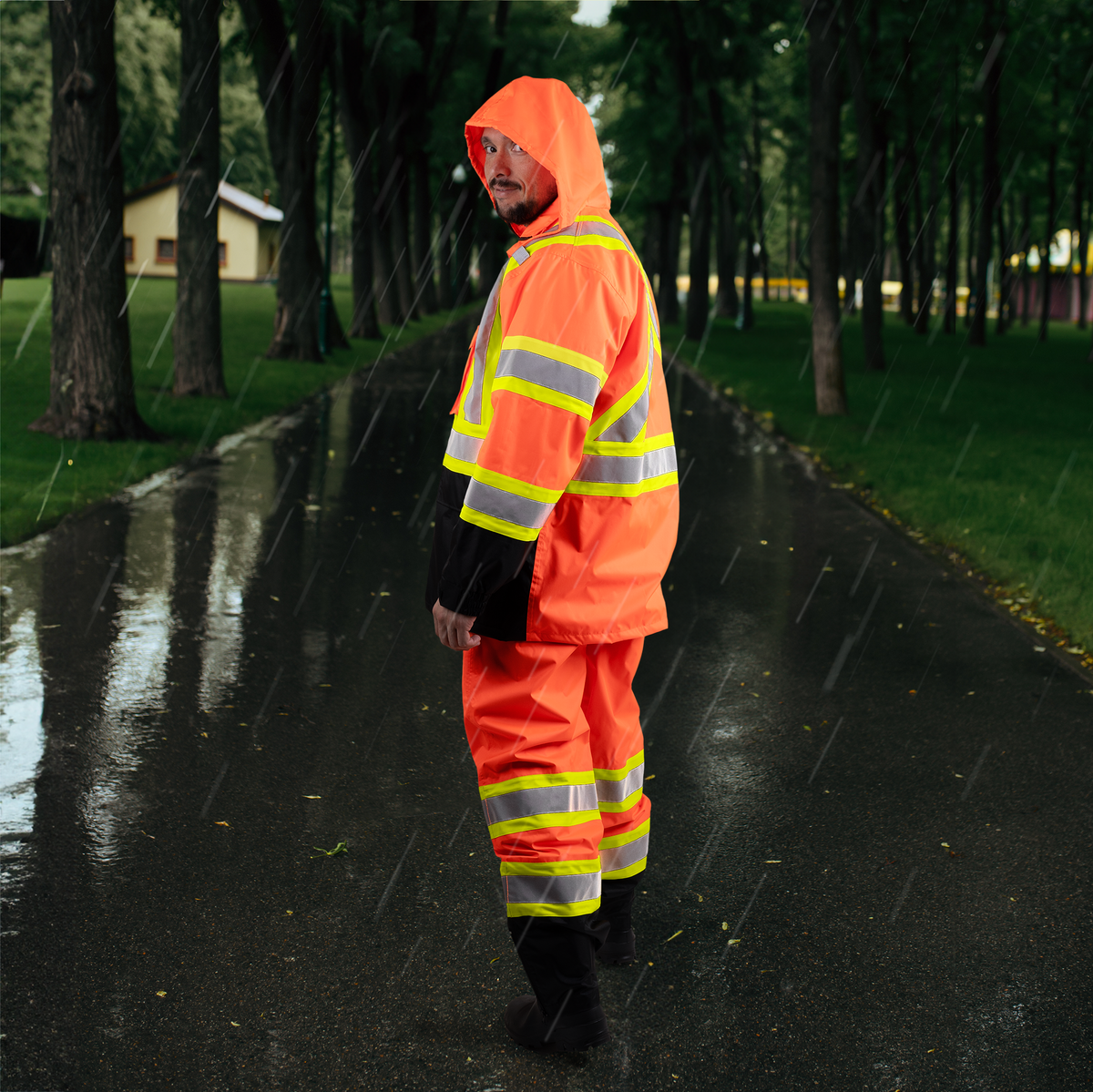 Hi Vis Two Tone Safety Rain Pants With Reflective Stripes