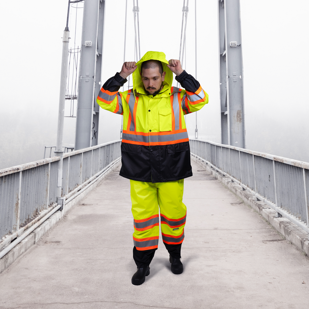 Hi Vis Two Tone Safety Rain Pants With Reflective Stripes