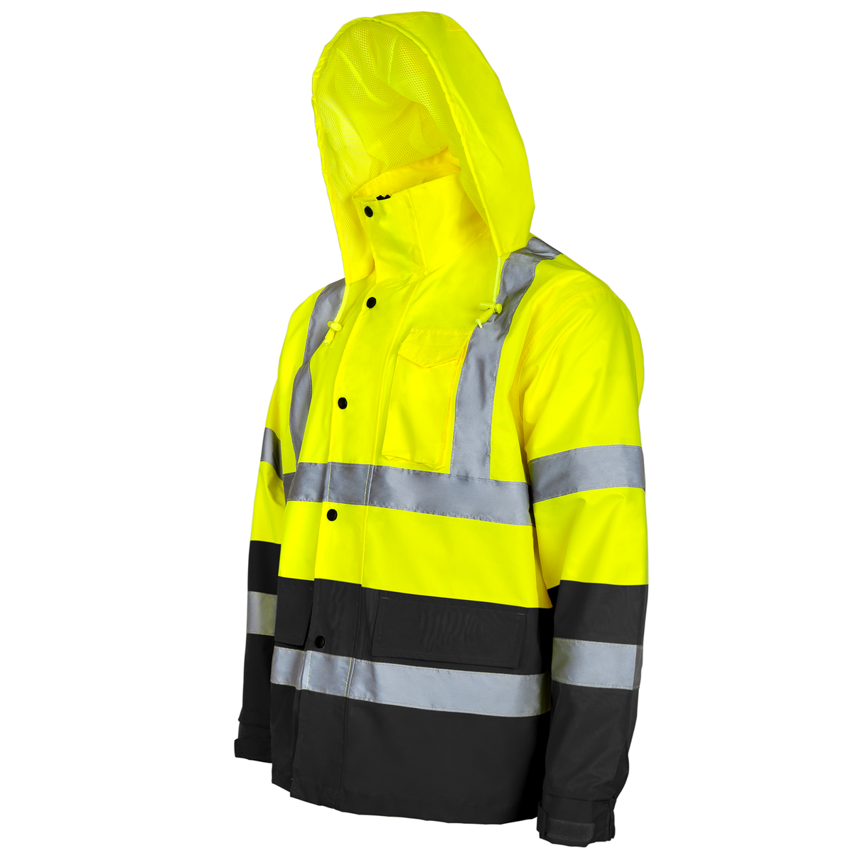 Hi-Vis Yellow/Black Rain Jacket with 2" Reflective Strips
