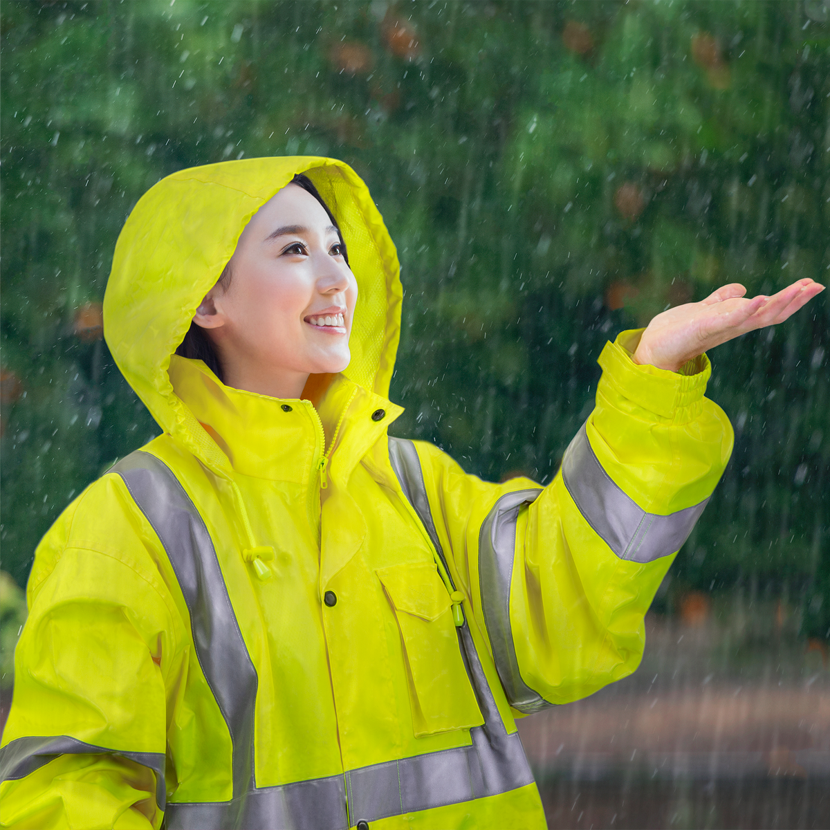 Hi-Vis Yellow Raincoat Jacket with 2" Reflective Strips