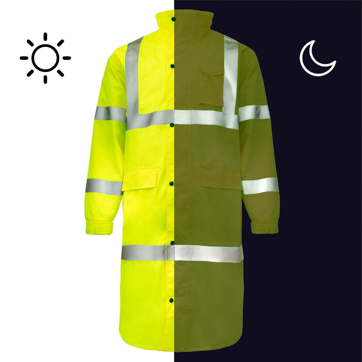 Hi-Vis Yellow Raincoat Jacket with 2" Reflective Strips