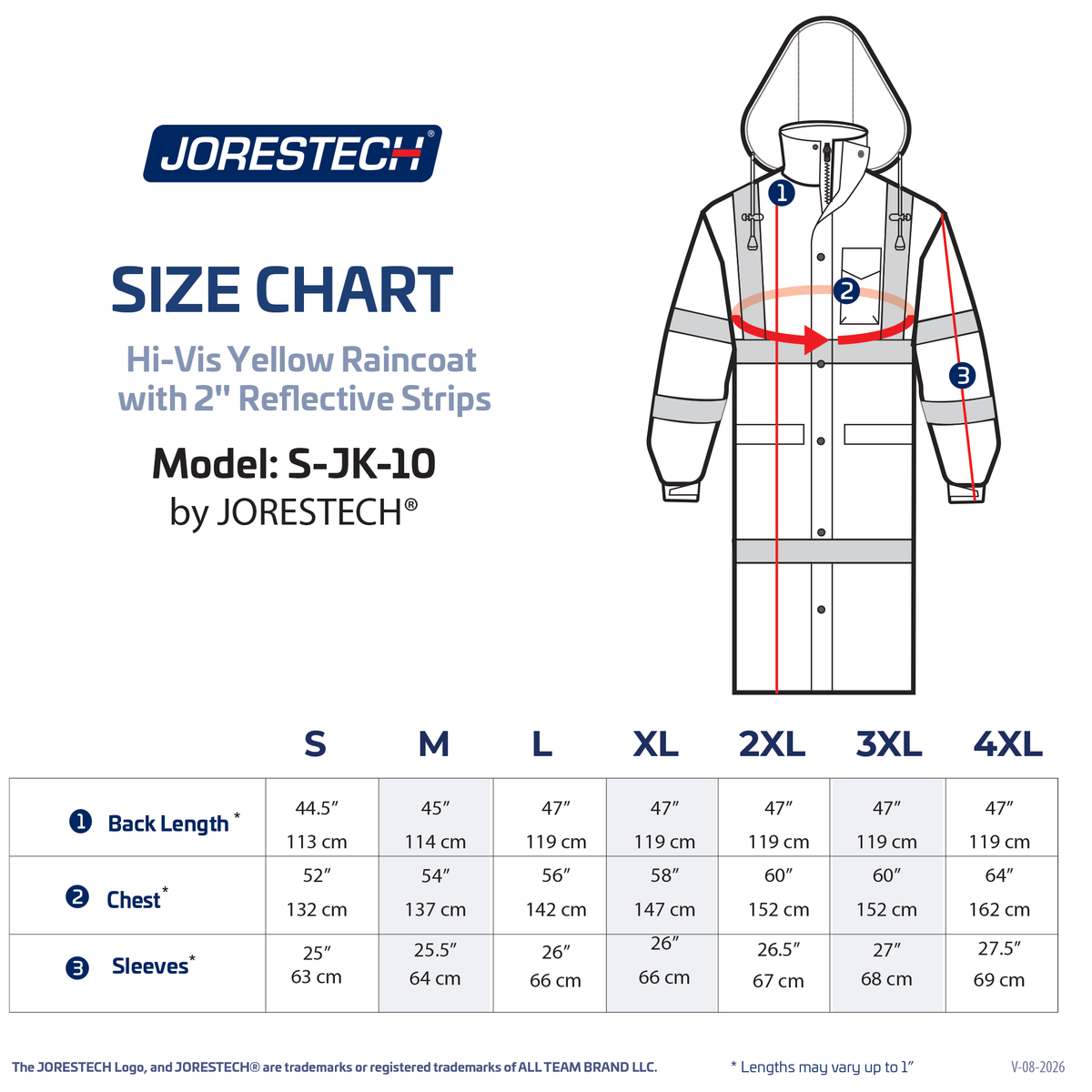 Hi-Vis Yellow Raincoat Jacket with 2" Reflective Strips