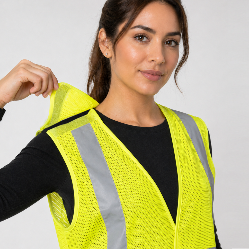 Hi-Vis Yellow Mesh Tearaway Safety Vest with 2” Reflective Strips and Pocket