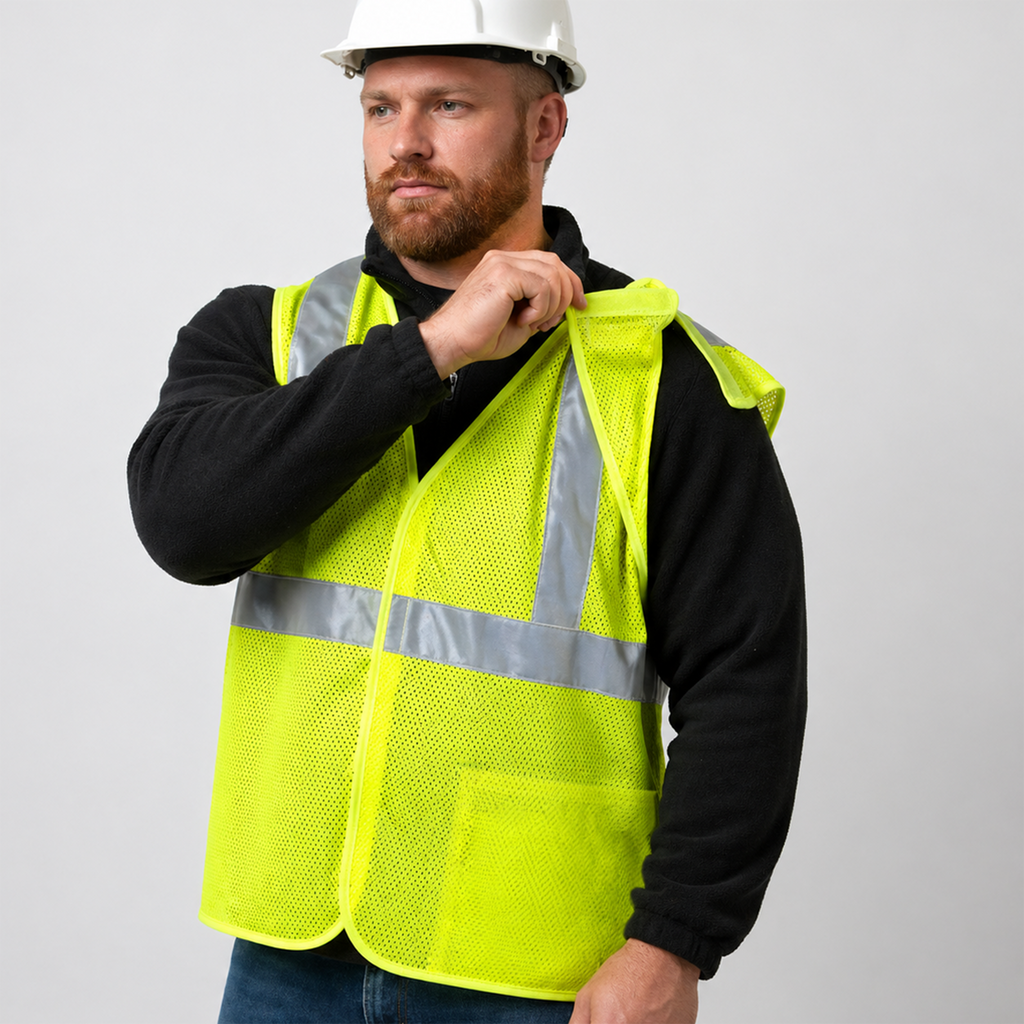 Hi-Vis Yellow Mesh Tearaway Safety Vest with 2” Reflective Strips and Pocket