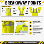 Hi-Vis Yellow Mesh Tearaway Safety Vest with 2” Reflective Strips and Pocket