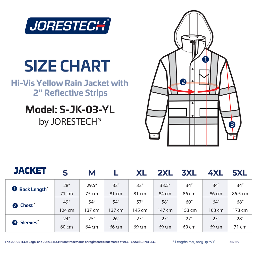 Hi-Vis Yellow Rain Jacket with 2" Reflective Strips