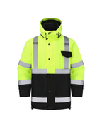 Kiwi High Visibility Hooded & Quilt Lined ANSI/ISEA 107-2020, Type R, Class 3 Two Tone Water Resistant Neon Safety Jacket [71300]
